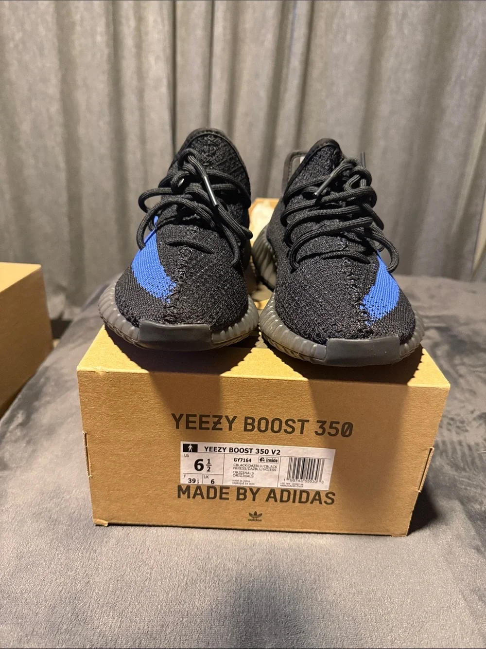 adidas Kids Yeezy Boost 350 V2 Black with Blue Stripe